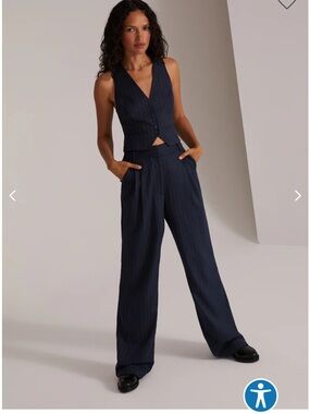 Favorite Daughter Navy Pinstripe Wide-Leg Trousers